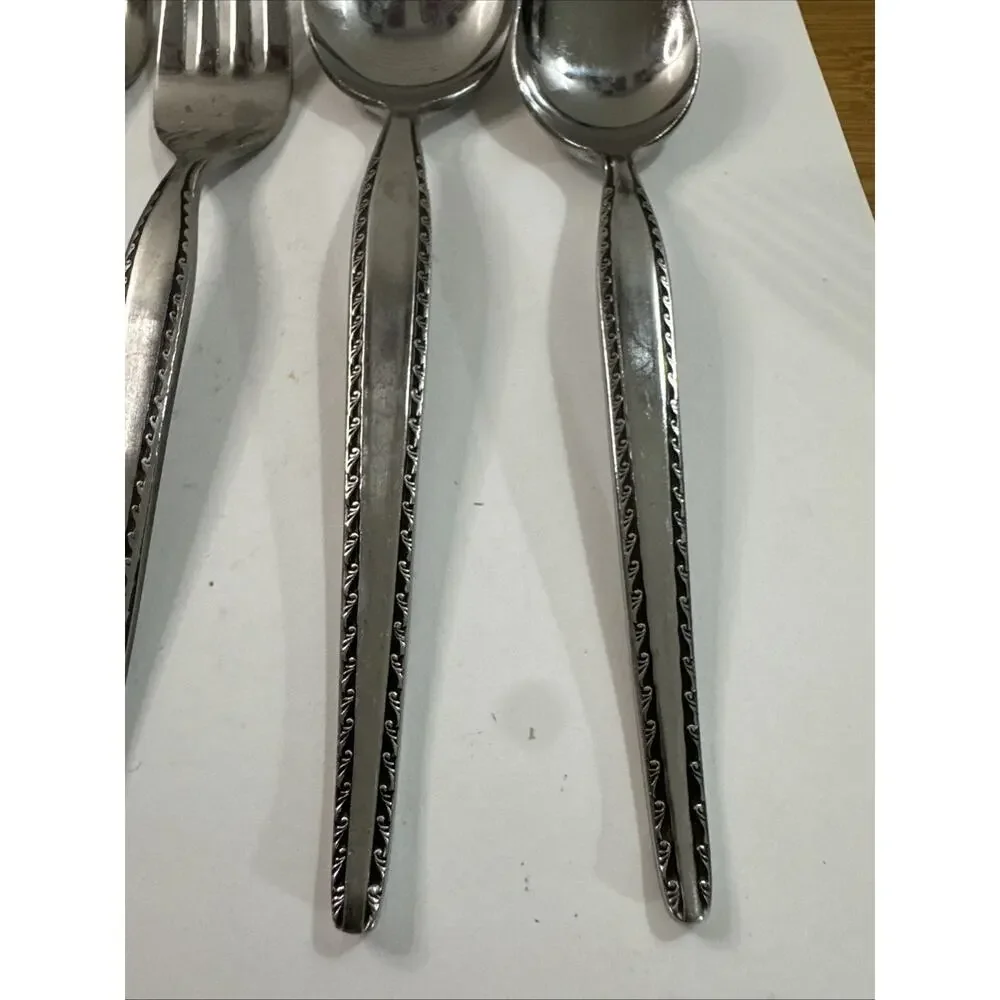 Vintage National Stainless GRANADA Flatware Set 35 Pc MCM Silverware - 7 Place
